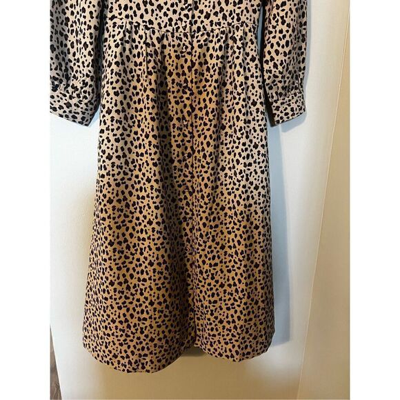 J Crew Women’s Size 0 Button Front A Line Midi Dress Tan Black Leopard Print - Picture 6 of 12